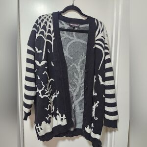 Trickz N' Treatz Black and White Cemetart Cardigam Sweater